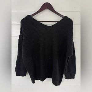 Oversized Black V-Neck Lace Back Bluenotes Knit Sweater